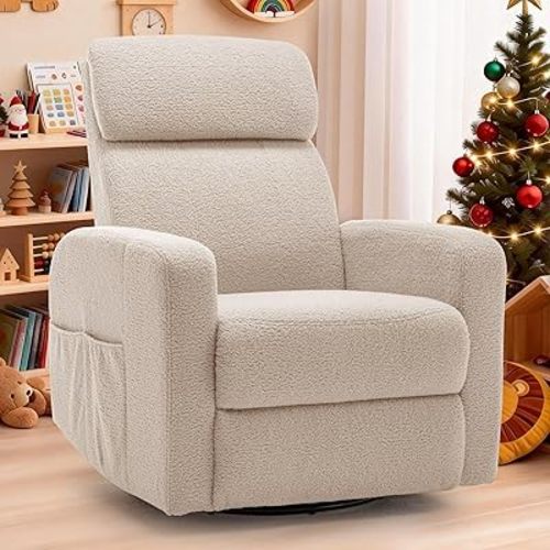 Korser Power Swivel Recliner Chairs for Adults, Electric Glider Rocking Chair Nursery, Glider Recliner Nursery Chair with Classified Side Pocket, Nursery Rocking Chairs with USB and Type-C Ports