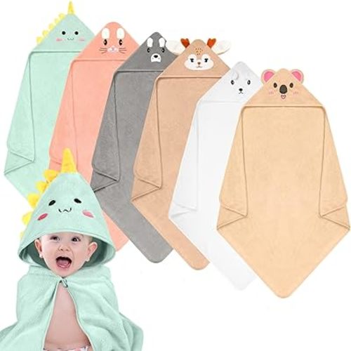 VZZNN Hooded Baby Towels Set 6 Pack, Ultra Soft Coral Fleece Bath Towels