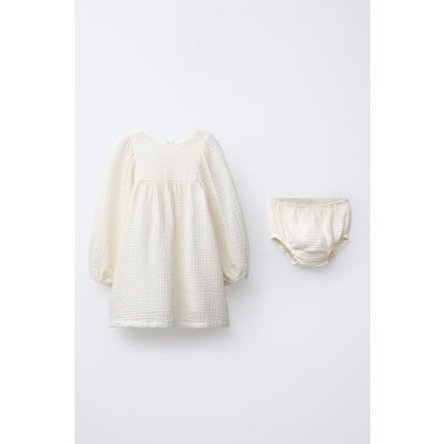 COTTON GAUZE DRESS AND BLOOMERS - Ecru | ZARA United States
