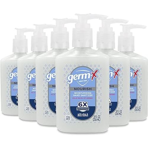 Germ-X Nourish Hand Sanitizer, 8 Fl Oz (Pack of 6), 2-in-1 Moisturizing and Sanitizing Formula with Shea Butter, Vitamin E & Aloe, Non-Greasy, Fresh Scent, Pump Bottle
