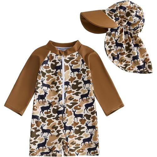 Infant Baby Boy 4th of July Swimsuit Toddler Rash Guard Baby One Piece Swimwear Sunsuit Bathing Suit Beachwear Hat
