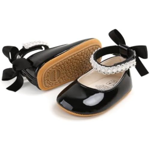 Baby Girls Mary Jane Flats with Bowknot Floral Princess Wedding Dress Shoes Soft Newborn Infant Crib First Walkers Prewalker