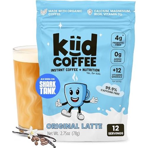 Kiid Coffee - 99.9% Caffeine-Free Organic Coffee for Kids - As Seen on Shark Tank - 12 Vitamins & Minerals, 4g Prebiotics, 0g Sugar - Non-GMO & Gluten-Free - Healthy Snack - Chocolate - 12 Servings