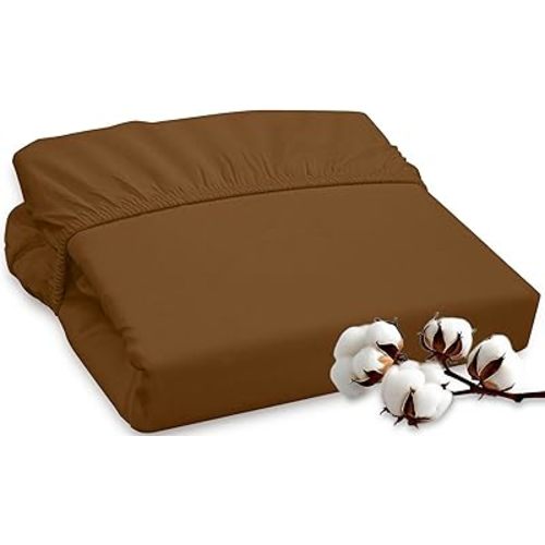 ROYALE LINENS 300 Thread Count 100% Long Staple Combed Cotton Fitted Sheet Twin - Super Soft Deep Pocket Bottom Sheet - Fitted Sheets Only - Elastic Sheets (Twin, Chocolate)