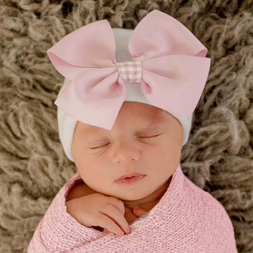 IlyBean White Hat w/ Pink Gingham Center Bow