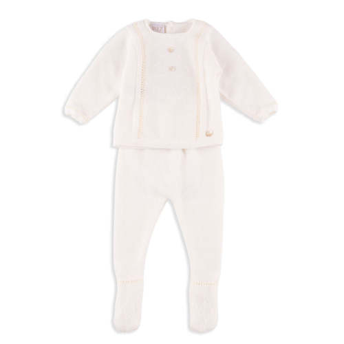 Morgan Baby Knit Collarless Set in Ivory