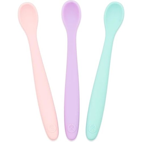 WeeSprout Silicone Baby Spoons - First Stage Infant Feeding Utensils With Soft-Tip, Bendable Kitchenware for Parent & Self-Feeding, Ultra-Durable, Dishwasher Safe, Travel Case, Set of 3