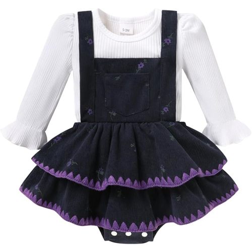YOUNGER TREE Newborn Baby Girl Fall Winter Outfits Long Sleeve Romper Corduroy Overall Dress Infant Skirt Clothes Sets