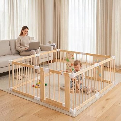 Baby Playpen with Montessori Toy, 8 Panels Foldable Play Yard Door Panel