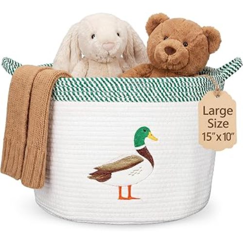 SiliFine 15"x11" Mallard Storage Basket with Handles for Nursery