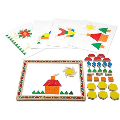 Melissa & Doug Deluxe Wooden Magnetic Pattern Blocks Set - Educational Toy with 120 Magnets and Carrying Case, Multi/None, 1 EA, English Only.