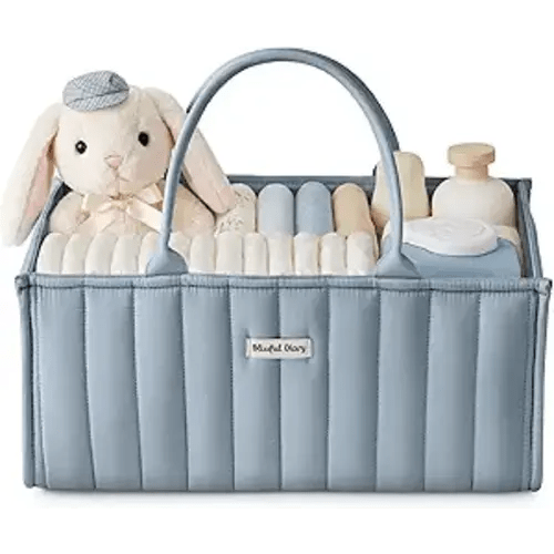 Blissful Diary Baby Diaper Caddy Organizer, Stylish Storage Basket for Newborn Essentials and Diaper Station, Gift for Baby Shower and Registry Must-Have, Dusty Blue