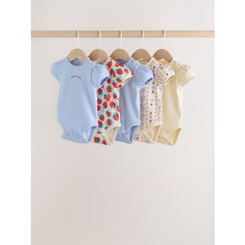 Blue Short Sleeve Baby Bodysuits 5 Pack