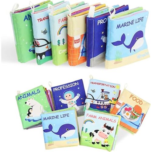 Coolplay Cloth Books Soft Baby Books Rustle Sound Baby Quiet Books Set Infant Early Learning Educational Toys 0-12 Months Rattle Book