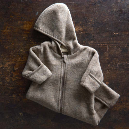 Baby Merino Wool Fleece Zip Suit - Walnut Melange