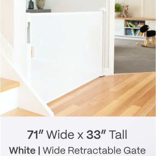 71x33 White Retractable Baby Gate