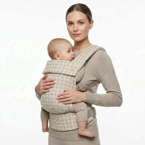 Lujifo Ergonomic Baby Carrier, Cotton-Linen Houndstooth, Khaki