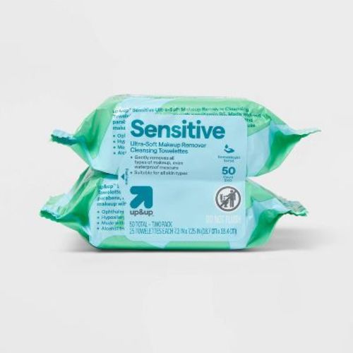 Sensitive Ultra-Soft Makeup Remover Cleansing Towelettes - Unscented - 50ct - up&up™: Hypoallergenic, Contains Aloe, Vitamin E