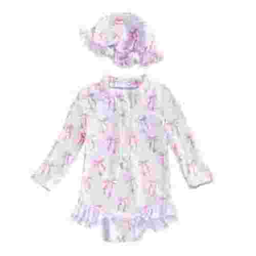 Girls'swimwear Toddler Baby Girl Long Sleeve One Piece Swimsuit with Hat Quick Dry Sun Protection Bathing Suit Toddler Bathing Suit White 0 Months-3 Months