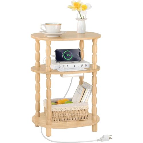 MaxSmeo End Table, Small Oval Side Table for Small Spaces, Modern Night Stand Accent Table for Living Room, Bedroom, Natural