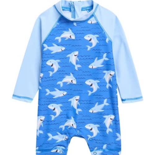 Long Sleeve UPF 50+ One-Piece Rashguard Swimsuit, 18M
