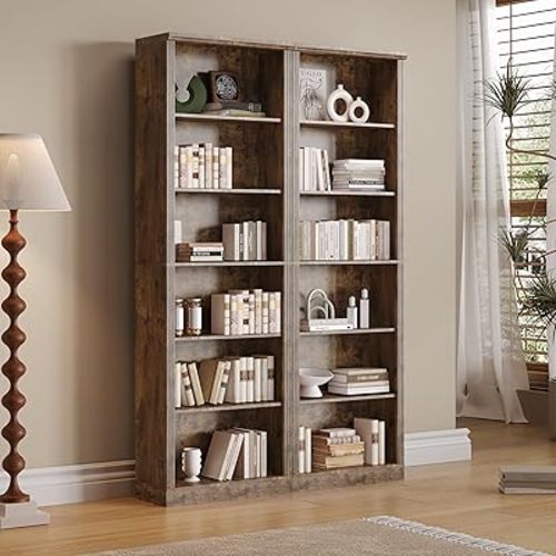 Thacuok 75" Tall Bookshelf Set of 2, 6 Tier Bookshelf with Adjustable Shelves, Bookcase with Anti-Tipping Device, Floor Standing Modern Display Rack,Book Shelf for Living Room, Bedroom, Office, Brown