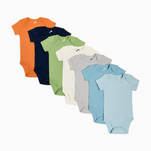 Small Story Organic Cotton Solid Short Sleeve Bodysuit (7 Pack) - Ocean Mix, 3-6 M