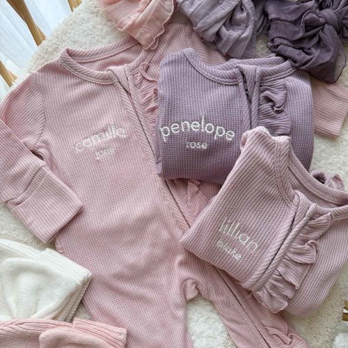 Personalized Bamboo Waffle Zipper Ruffle Footies | In Bloom