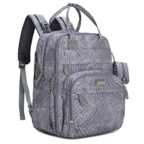 BabbleRoo Diaper Bag Backpack Stylish 26L Hands Free Baby Bag with Changing Pad, Stroller Straps & Water-Resistant Pañaleras, Gray Swirls, Large