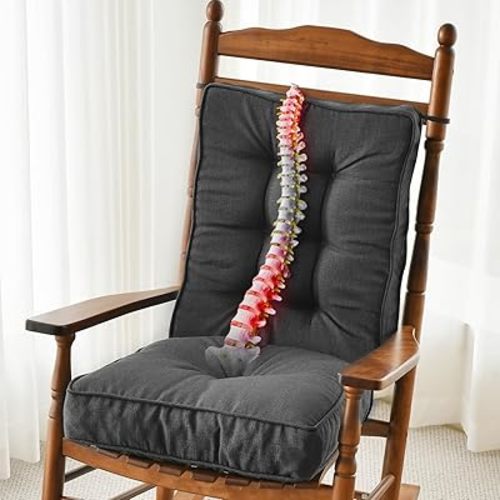 SUNROX Memory Foam Non Slip Rocking Chair Cushion, FadeShield Water Resistant Thicken Durable Tufted Pads, Set of Seat & Back Cushion with Ties for Indoor/Outdoor Rocker, 2 Piece, Midnight