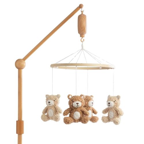 Living Textiles Baby Wooden Musical Mobile - Cuddly Bear | Crib Toy, Cuddly Bear Characters, Nursery Decor, Calming Soother with 12 Lullabies Essential and Perfect Toy for Boys Girls