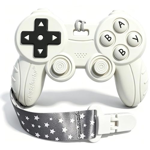 Cool Remote Game Control Teething Toy for Babies 0-6 6-12 Months,Game Controller Teether for Gamer Parents,Baby's First Valentines Day Gifts,Silicone Remote Chew Toys（White