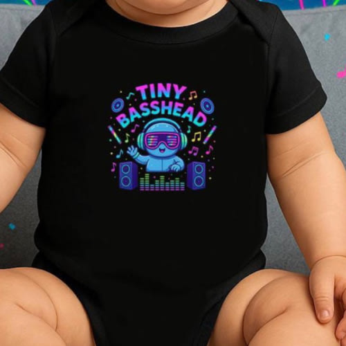 Tiny Basshead Baby Onesie: EDM Rave Robot, Soft Cotton