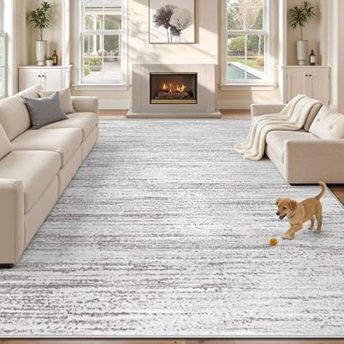 Area Rug 8x10 Living Room Rugs: Washable Modern Rug Large Non-Slip Soft Rugs Stain Resistant Printed Rug Indoor Carpet for Bedroom Kitchen Dining Room Nursery Playroom Home(Grey, 8'x10')