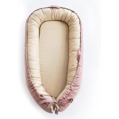 Baby Lounger, Baby Nest Cover for Baby, Reversible & Breathable Cotton, Adjustable Baby Floor Seat for Tummy Time, Portable Infant Lounger, Essentials for Newborns (Pink)