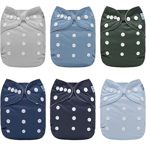 ALVABABY Baby Cloth Diaper 6 Pack with 12 Inserts One Size Cloth Diaper Covers Adjustable Washable Reusable for Baby Girls and Boys 6BM111
