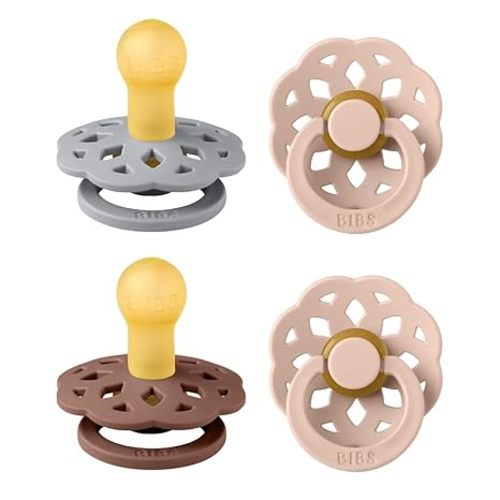 BIBS Boheme Soother 4-Pack | BPA Free Dummy Pacifier | Round Nipple | Natural Rubber Latex | Made in Denmark | Size 0-6 Months | Vanilla Mix