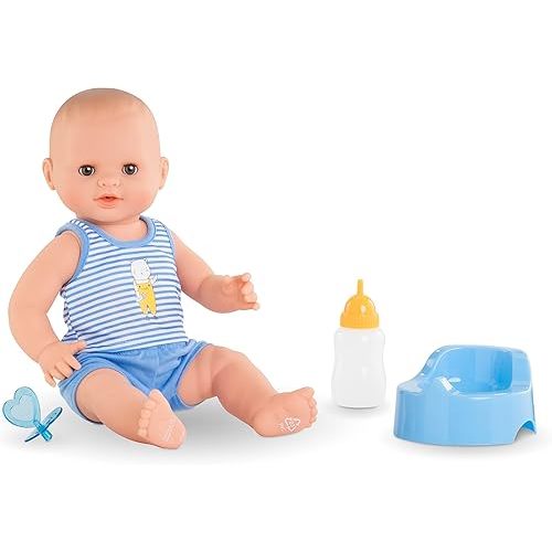 Corolle Drink and Wet Bath Baby Paul - 14” Boy Baby Doll with 3 Accessories - Bottle, Potty, and Pacifier - Really Drinks and Goes Potty, for Kids Ages 2 Years and up