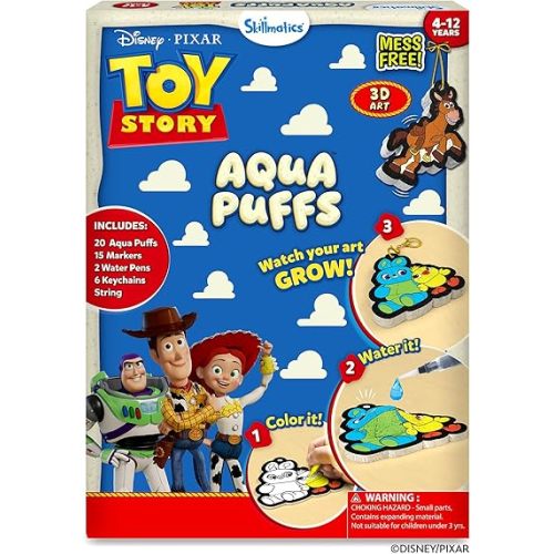 Skillmatics Disney•Pixar Toy Story Aqua Puffs - 3D Art Kit, Mess-Free Paint by Number Craft for Kids, DIY Color & Inflate Activity, Travel Toys & Gifts for Ages 4, 5, 6, 7, 8, 9, 10, 11, 12