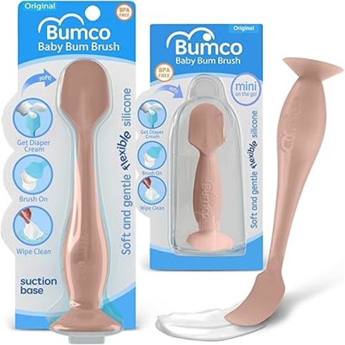 Bumco Baby Bum Brush + Mini Diaper Cream Spatula - BPA-Free Butt Spatula, Soft Diaper Spatula, Baby Diaper Cream Applicator, Mom-Invented Diaper Bag Essentials, Butt Spatula