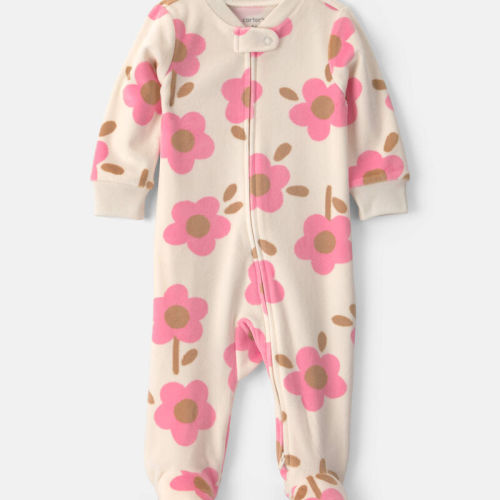 Baby Girl Floral Fleece 2-Way Zip Sleeper - Cream | Carter’s Oshkosh Canada