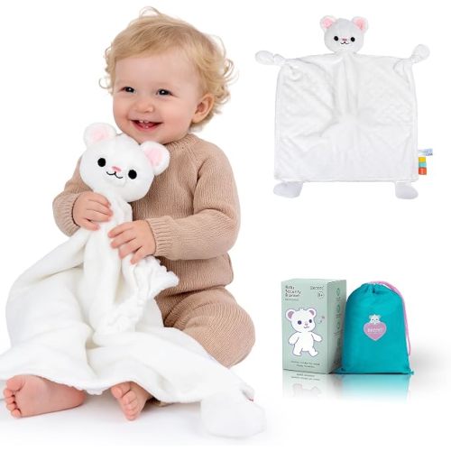 Baby Security Blanket, Soft Lovey Unisex Snuggle Toy Stuffed Animal, Square Sensory Lovie, Newborn Essentials Gift for Boys and Girls (Hecceibear)