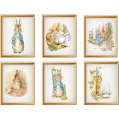 Paper Moon Media: Set of 6 "Peter Rabbit and Bunnies" by Beatrix Potter, Giclee Art Print Reproductions Unframed 8 x 10" Nursery Art Prints, Baby Room Art Prints (Glossy Photo Paper, 8 x 10")