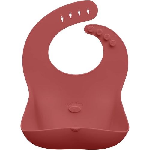 Abiie Ruby Wrapp Silicone Bibs for Babies - Waterproof Bib Made with Stain Resistant Material - Front Pocket for Catching Food - Silicone Toddler Bibs (Terra Cotta)