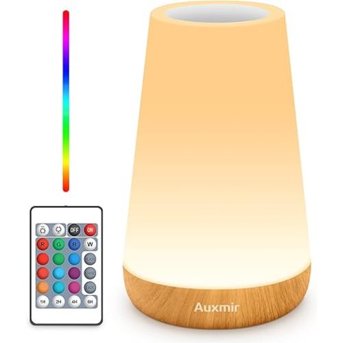 Auxmir LED Night Light Bedside Lamp Touch and Remote Control Dimmable Tabletop 13 RGB Colors Changing 5 Brightness Adjustable Rechargeable Portable Lamp for Baby Kids Nursery Bedroom Bathroom Camping