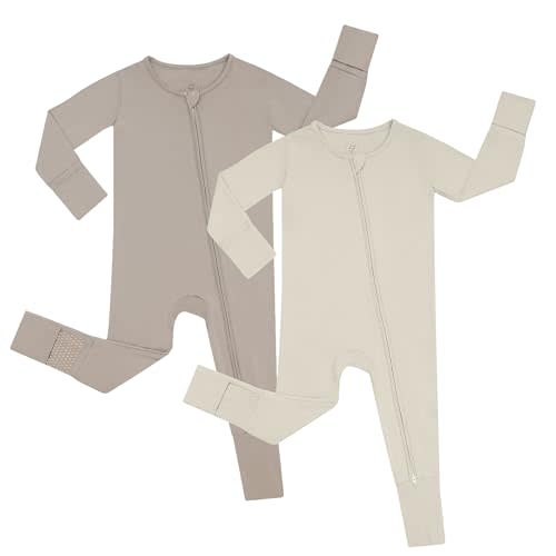 JunNeng Rayon of Bamboo Baby Sleeper with Mittens Cuffts Feet & Non-Slip Design, 2 Way Zipper Pjs Sleep'N Play Romper