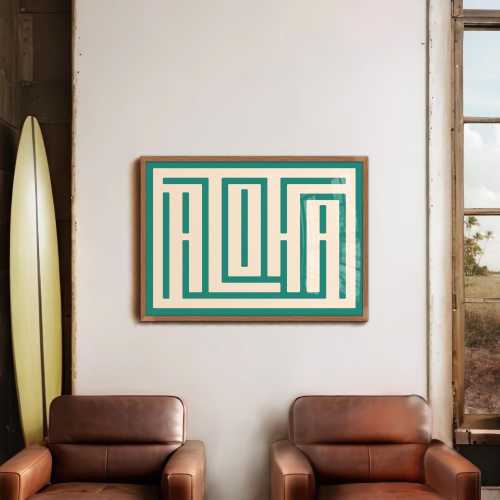 Aloha Print, Coastal Wall Art, Beach House Sign, Tropical Modern Poster, Retro Typography Sage Green, Surf Print Gift, Hawaiian Art