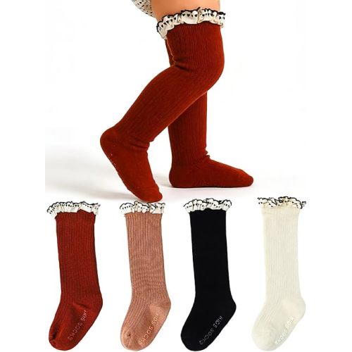 Urieo Baby Girls Knee High Socks Toddler Long Ruffle Socks Dress Uniform Stockings