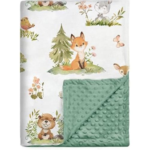 BORITAR Baby Blanket for Boys Girls Super Soft Double Layer Minky with Dotted Backing, Lovely Woodland Animal Design Blanket for Toddler Newborn 30 x 40 Inch(75x100cm)
