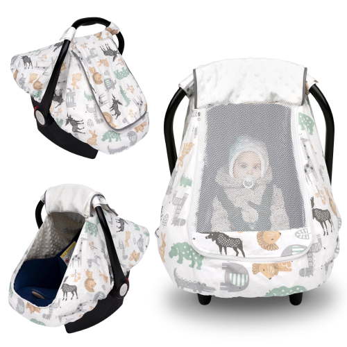 Beavtaens Baby Car Seat Cover 3-in-1 Winter Canopy, Soft Breathable Polyester and Minky, Fits Most Car Seats